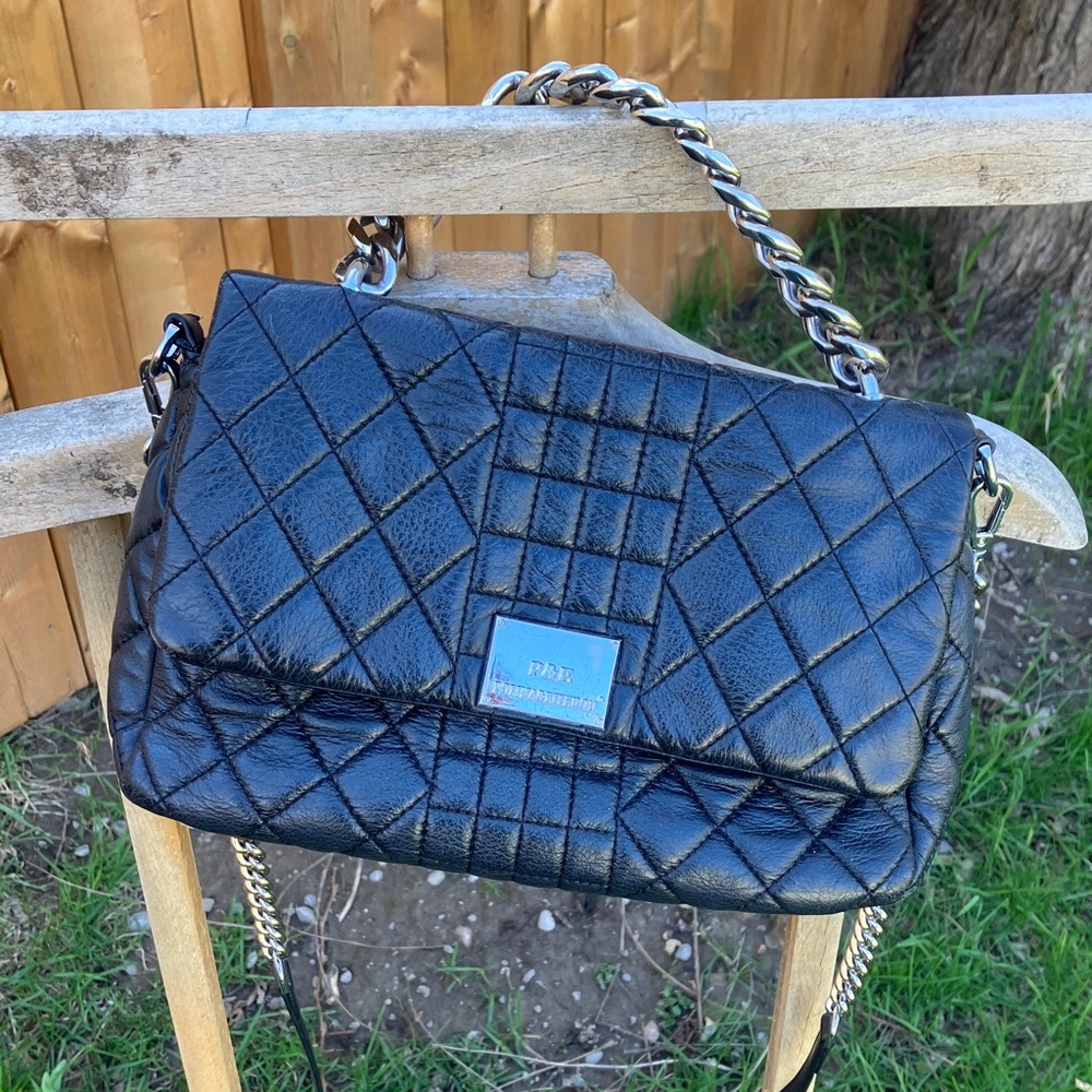Black Leather Quilted Chain Shoulder Bag